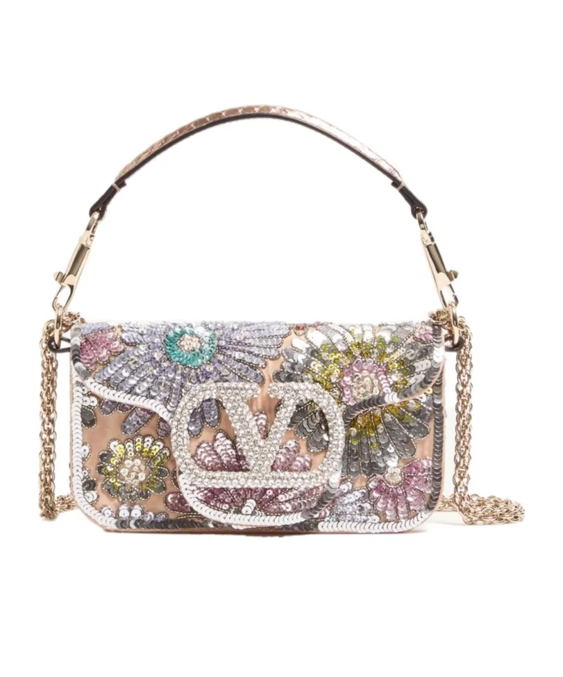 Valentino Garavani Locò Small Embroidered Shoulder Bag With Jewel Logo