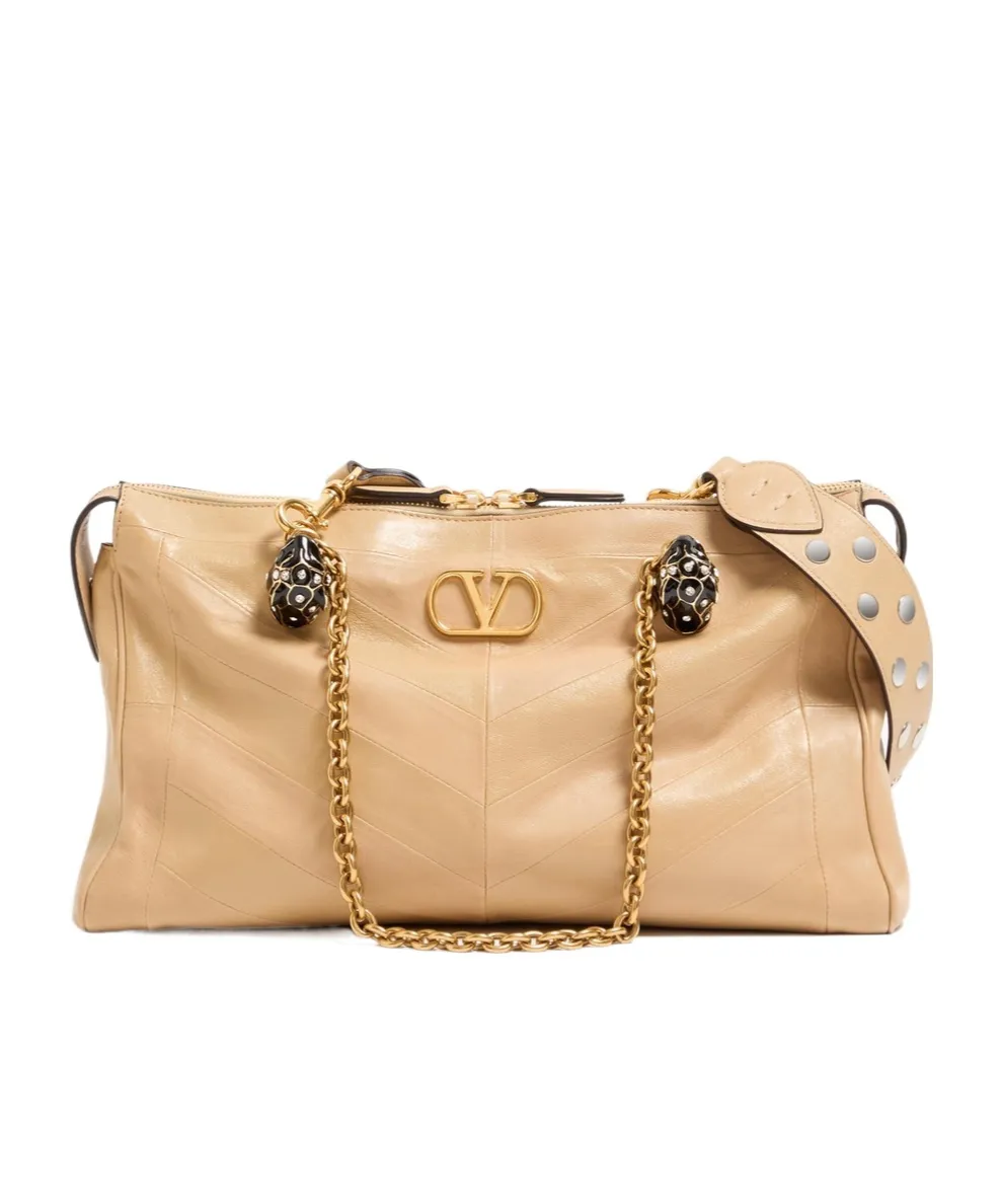 Valentino Panthea Chevron Patterned Zip-Up Shoulder Bag