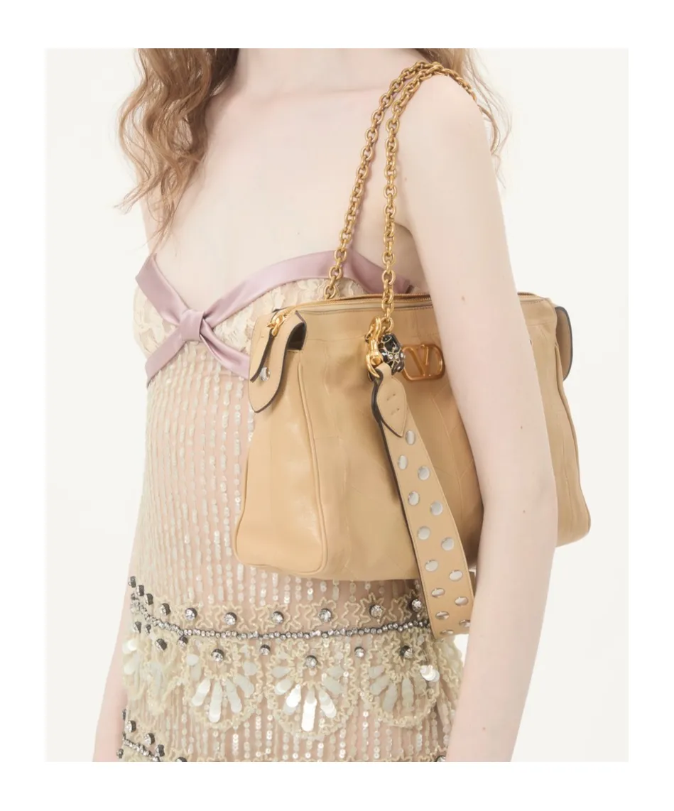 Valentino Panthea Chevron Patterned Zip-Up Shoulder Bag