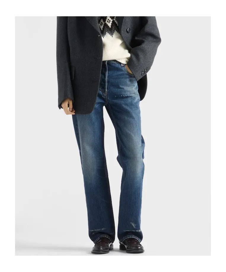 Prada Straight-Leg Distressed Denim Jeans