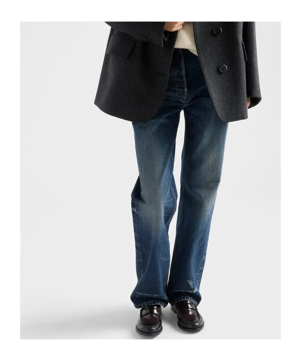 Prada Straight-Leg Distressed Denim Jeans