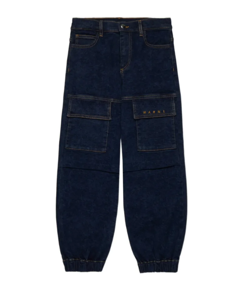 Marni Kids Logo Embroidered Cargo Jeans