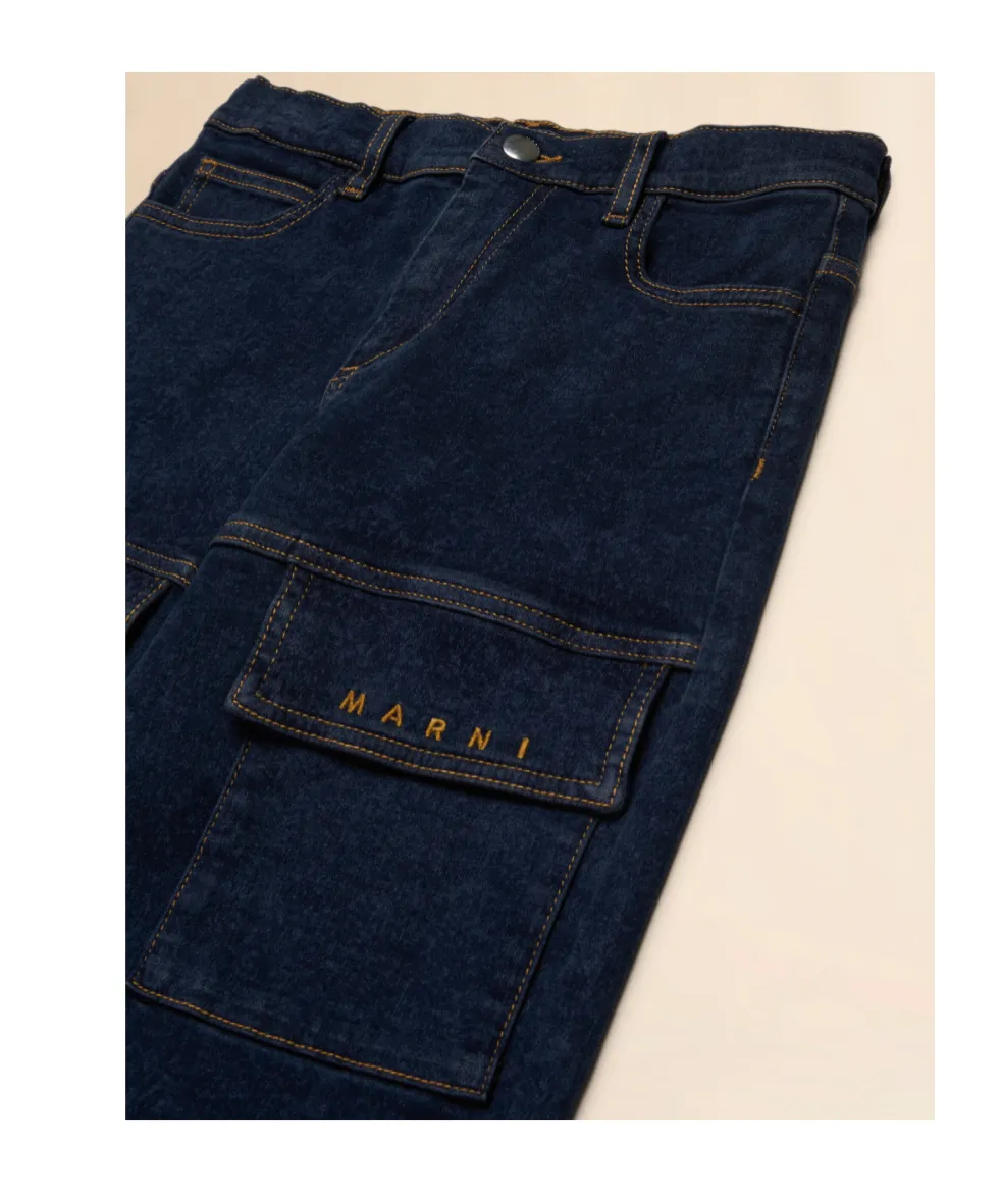 Marni Kids Logo Embroidered Cargo Jeans