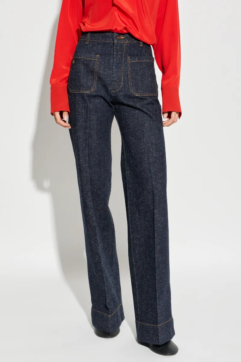 Victoria Beckham Logo Embroidered Wide-Leg Jeans