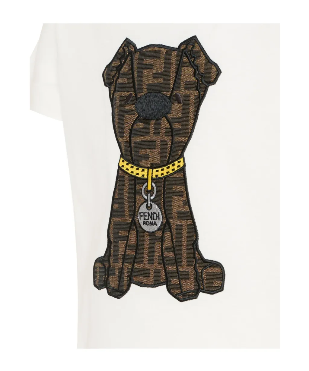 Fendi Kids Dog-Graphic Detailed Crewneck T-Shirt