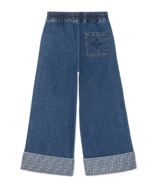 Fendi Kids Logo Cuff Wide-Leg Jeans