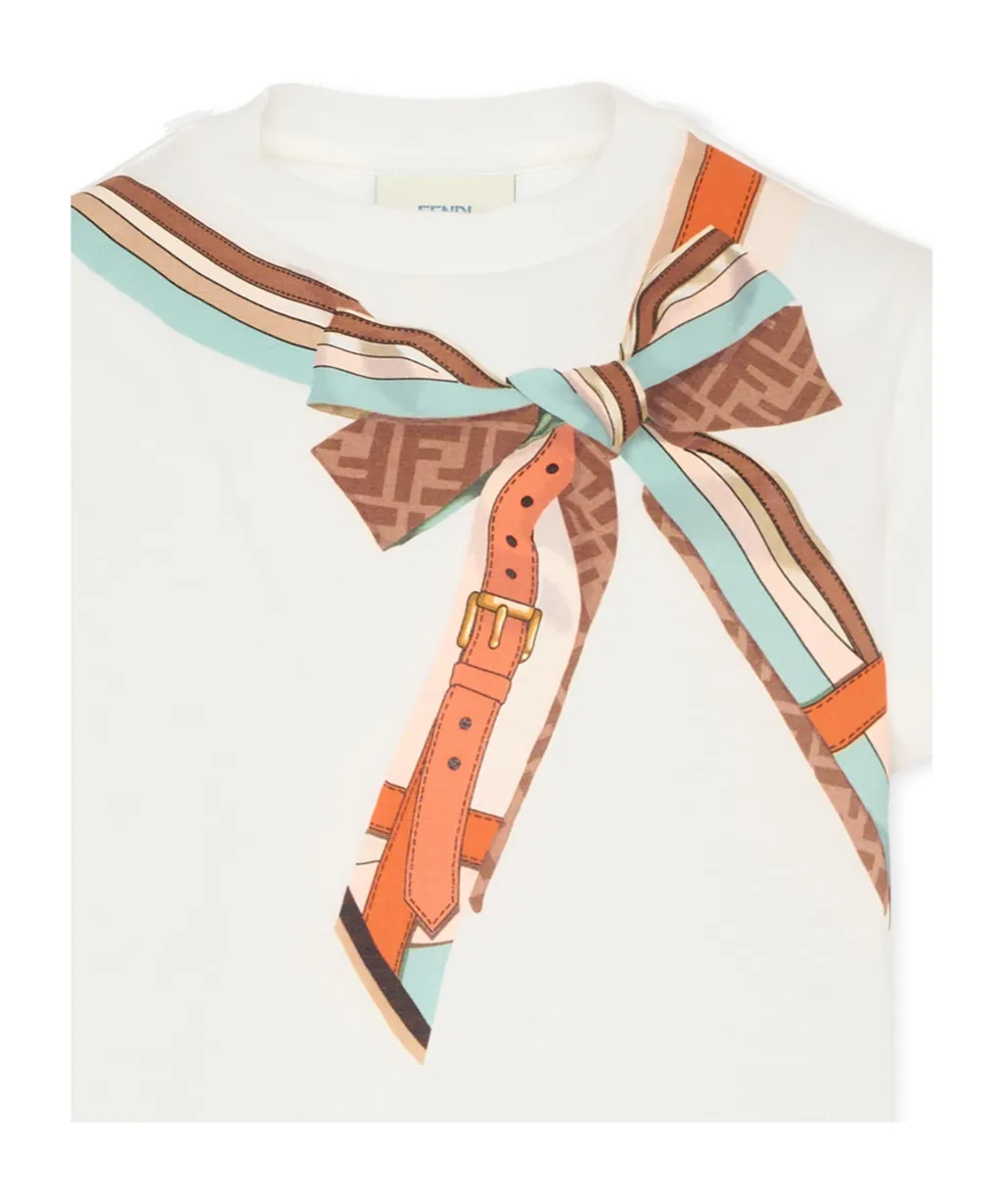 Fendi Kids Bow Printed Crewneck T-Shirt
