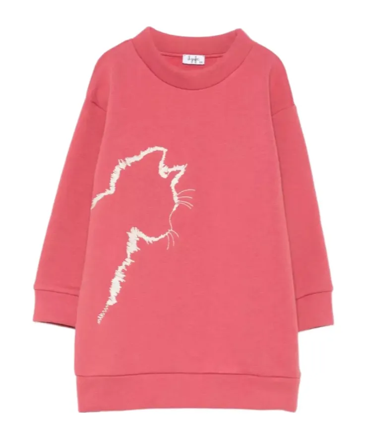 Cat-Embroidered Sweatshirt Dress
