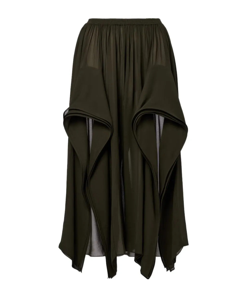 Ruffled Georgette Wide-Leg Pants
