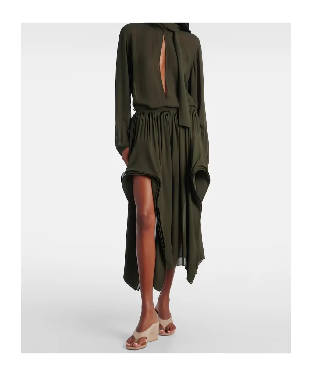 Ruffled Georgette Wide-Leg Pants