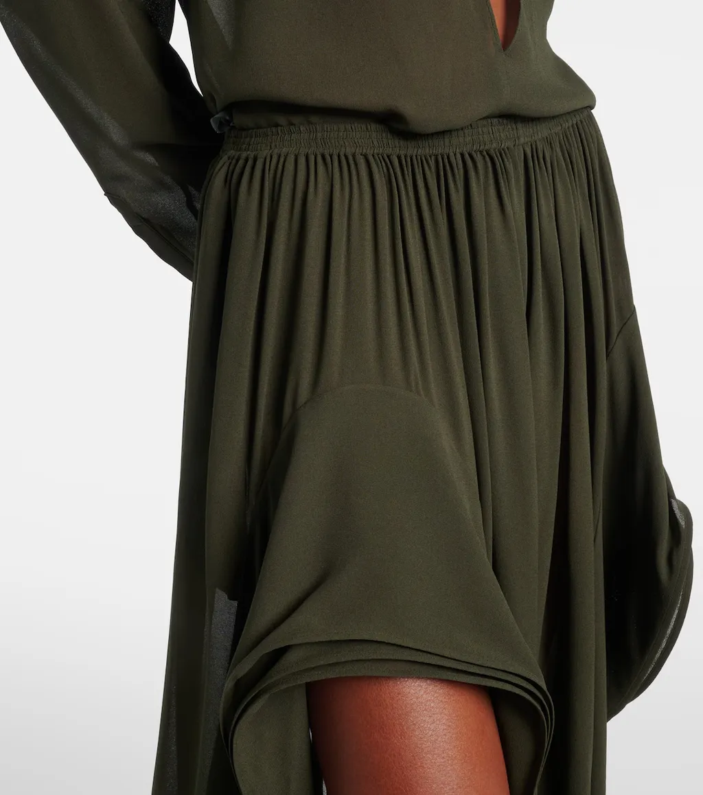Ruffled Georgette Wide-Leg Pants