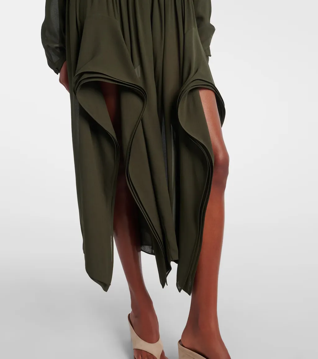 Ruffled Georgette Wide-Leg Pants