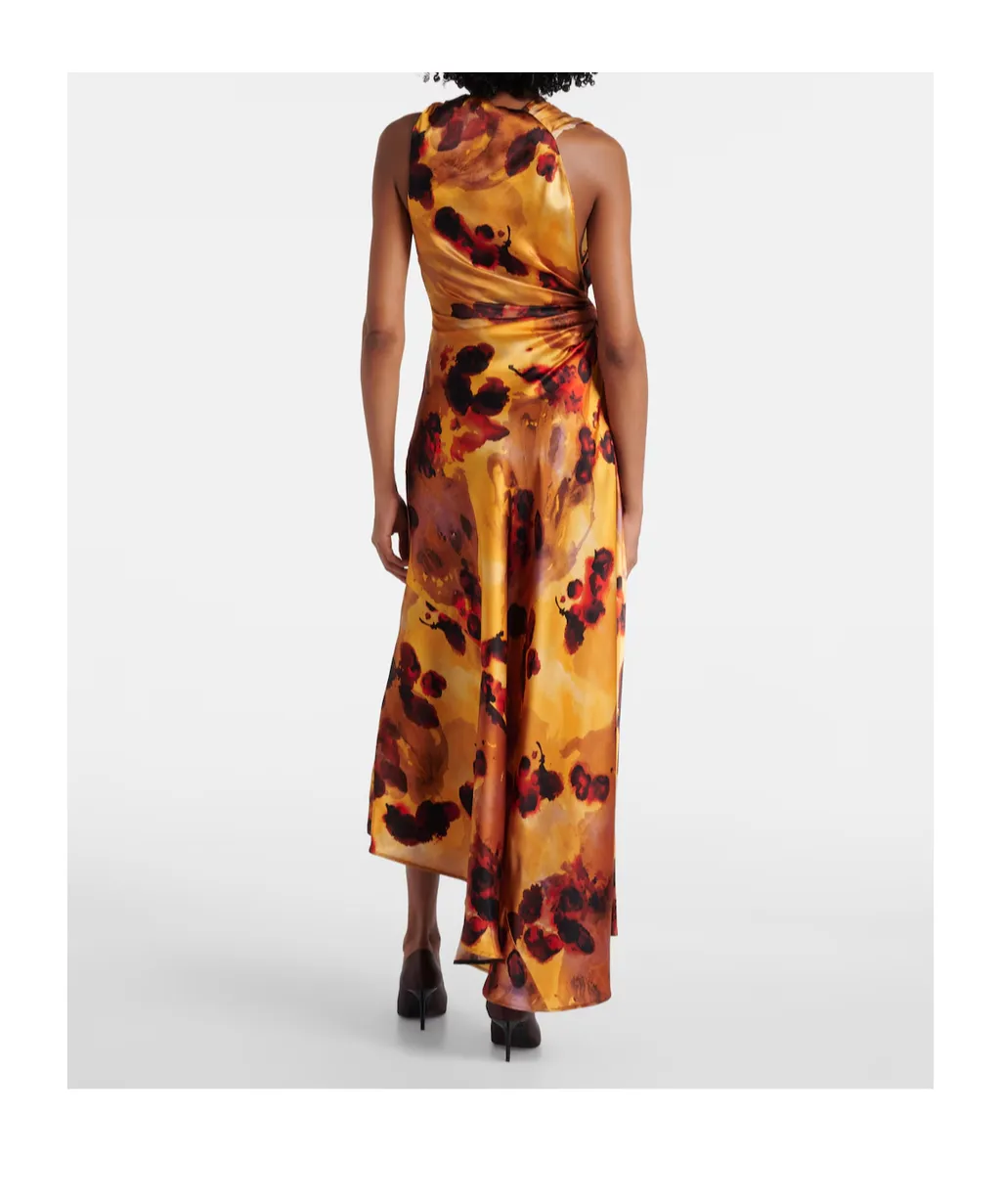 Gathered Lace-Trimmed Silk Satin Gown