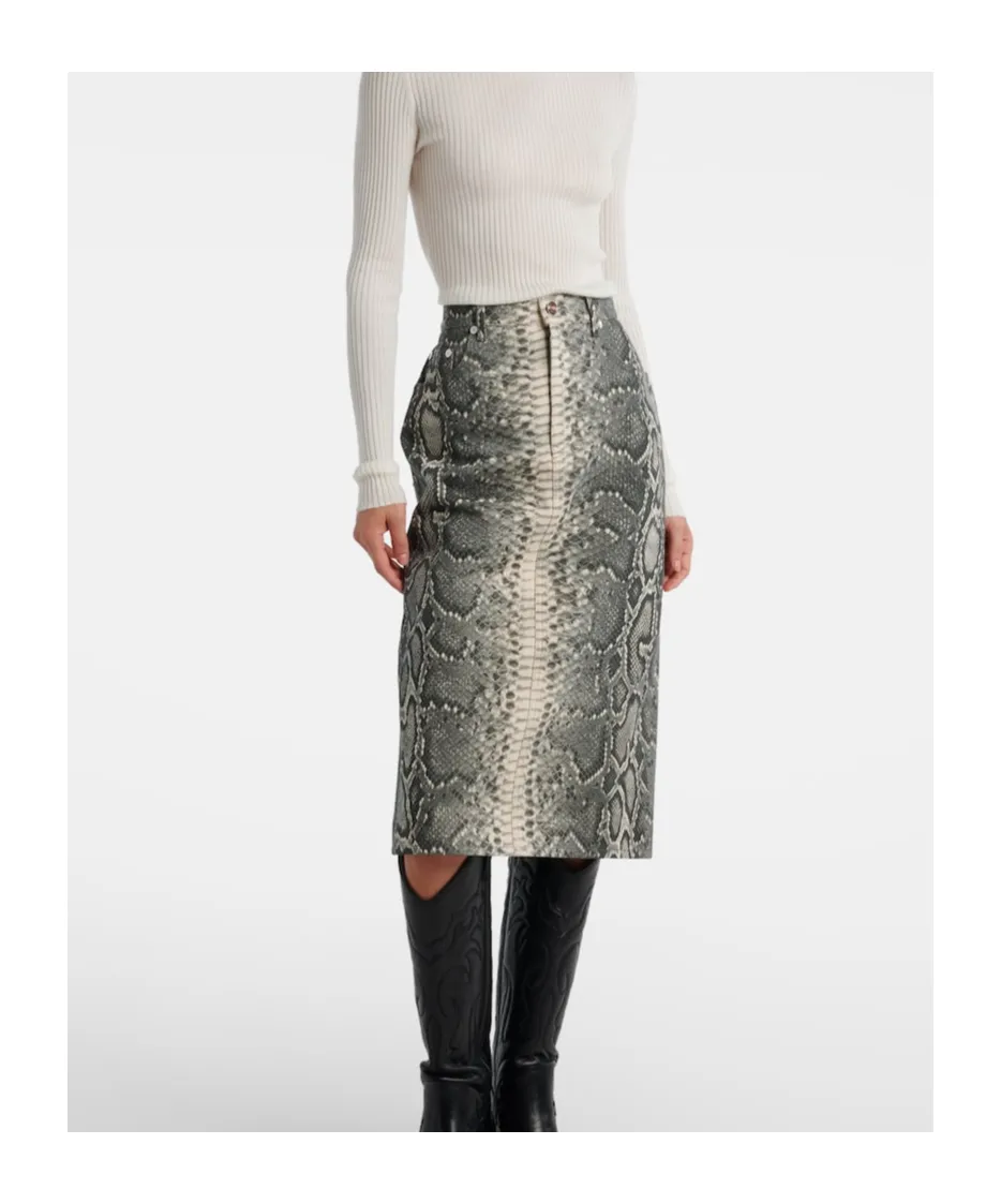 Adelaide Snake-Print Cotton Midi Skirt