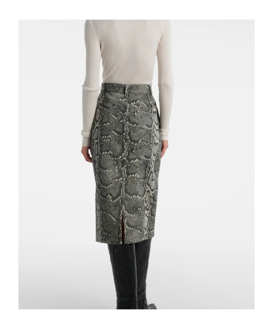 Adelaide Snake-Print Cotton Midi Skirt