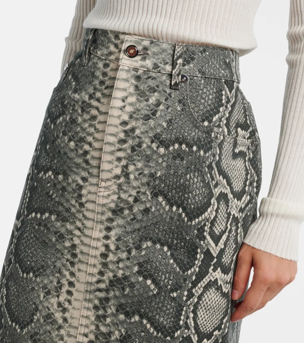 Adelaide Snake-Print Cotton Midi Skirt