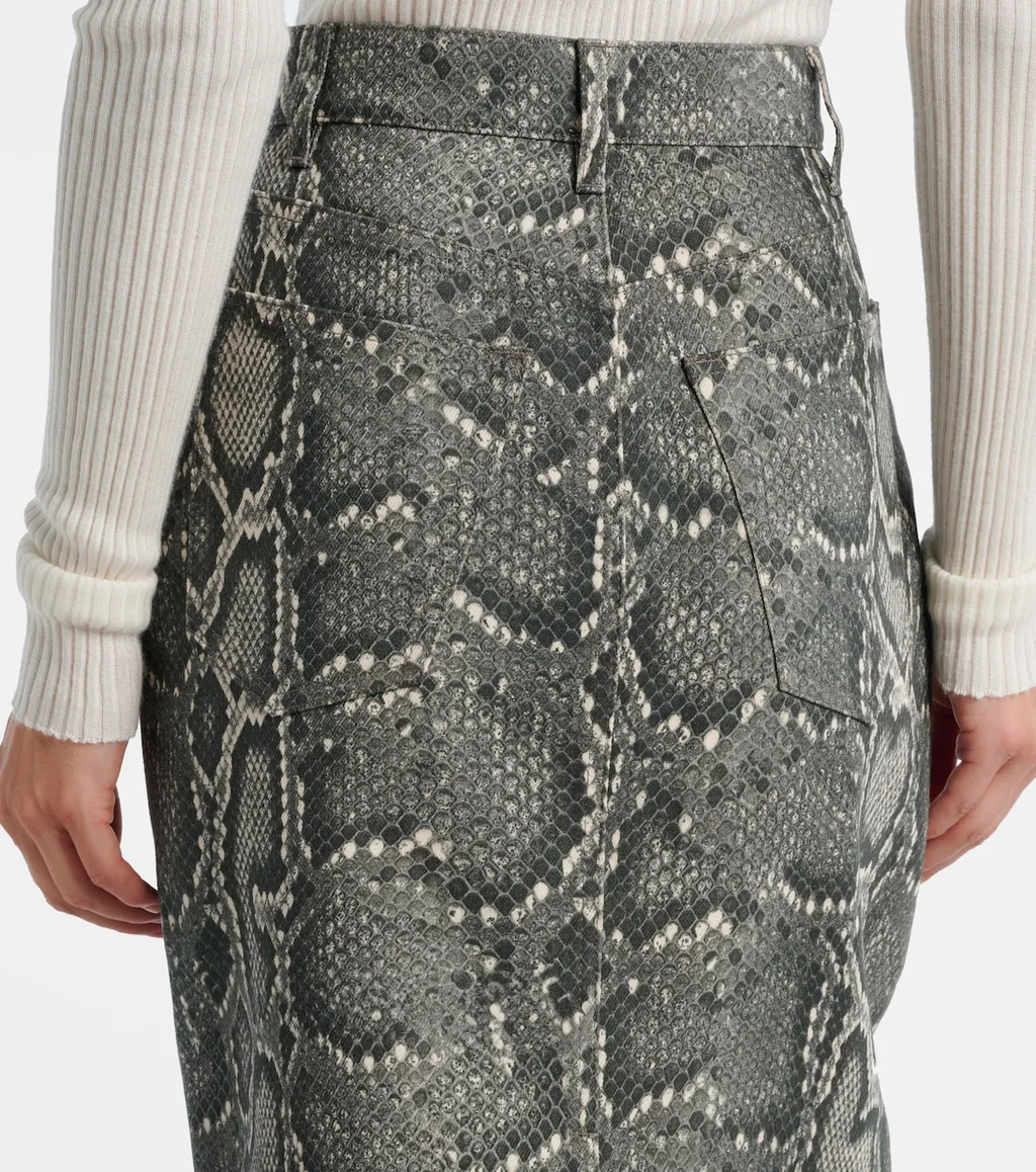 Adelaide Snake-Print Cotton Midi Skirt