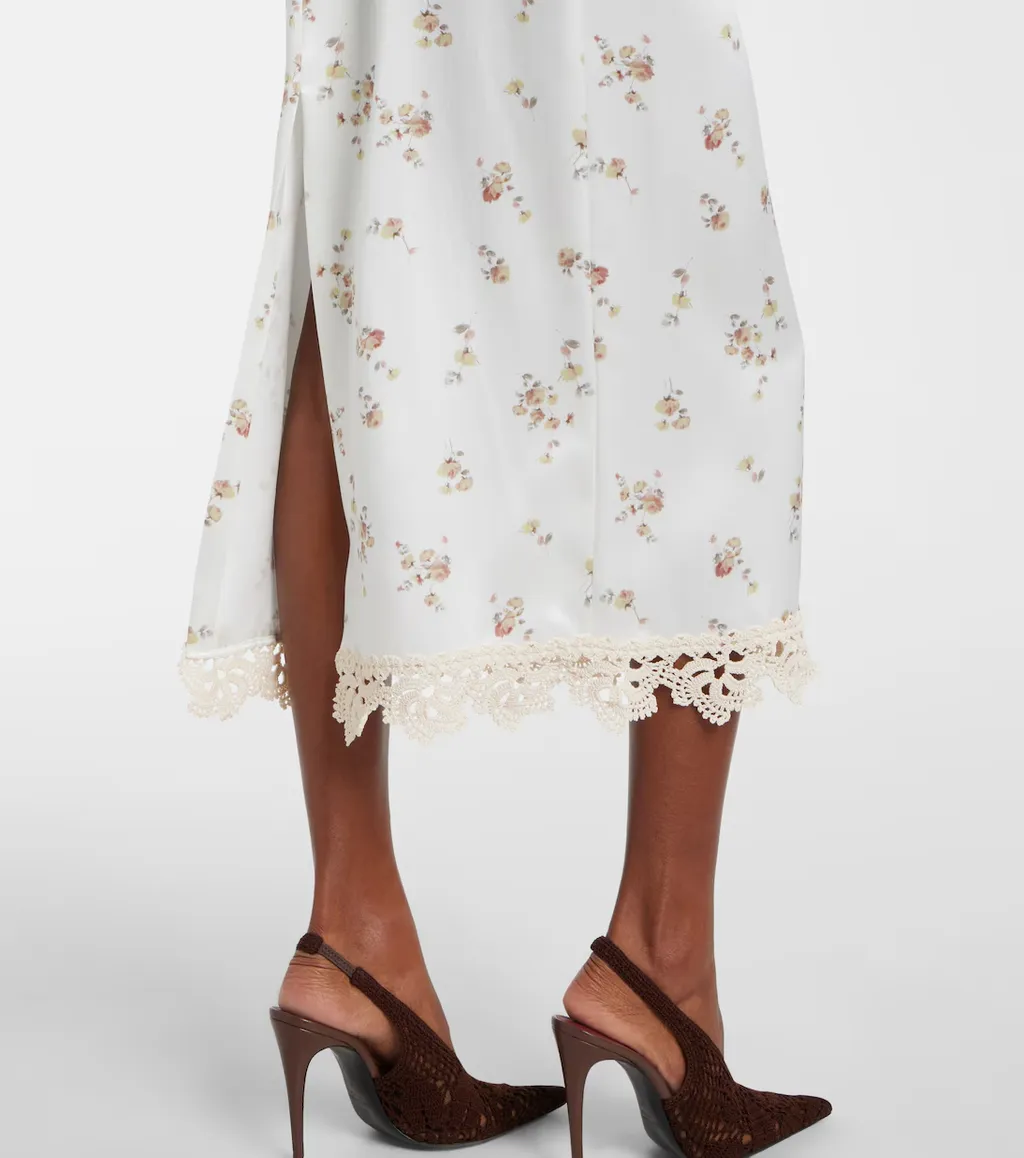 Floral Crochet-Trimmed Silk Slip Dress