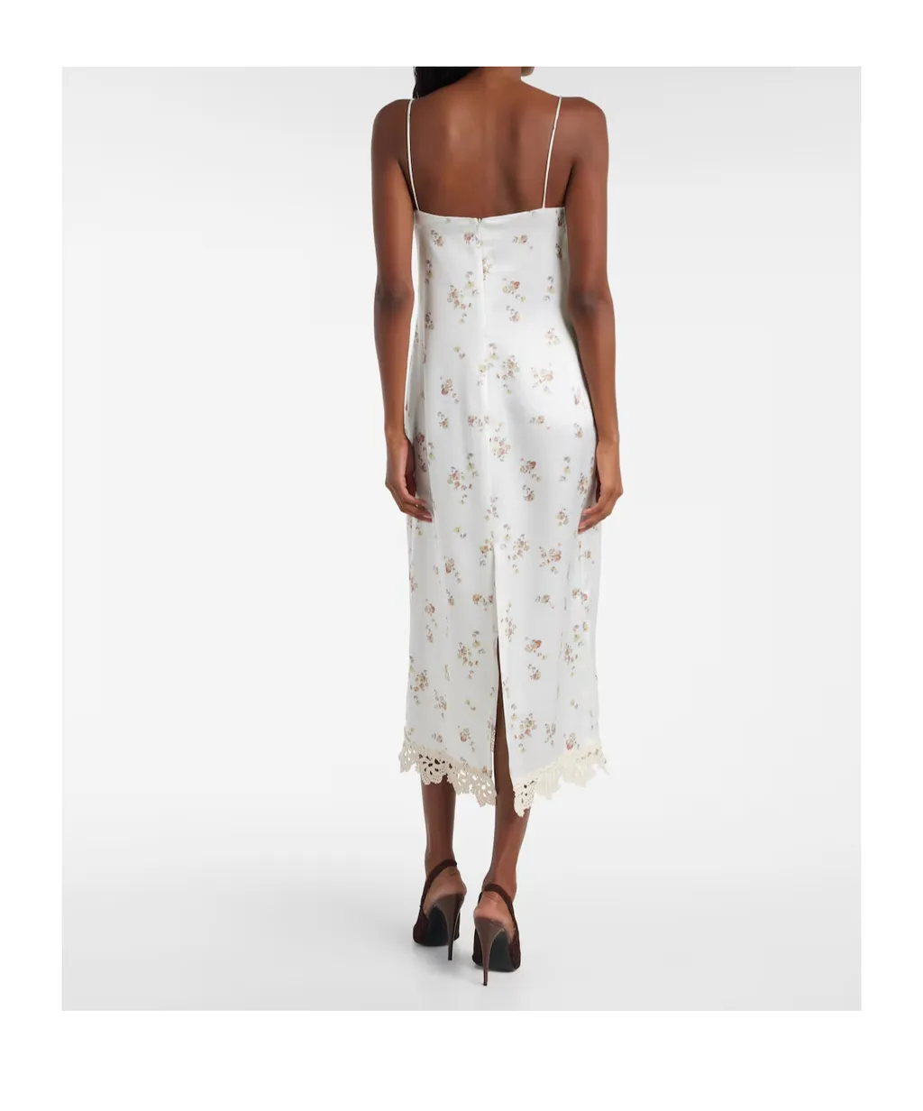 Floral Crochet-Trimmed Silk Slip Dress
