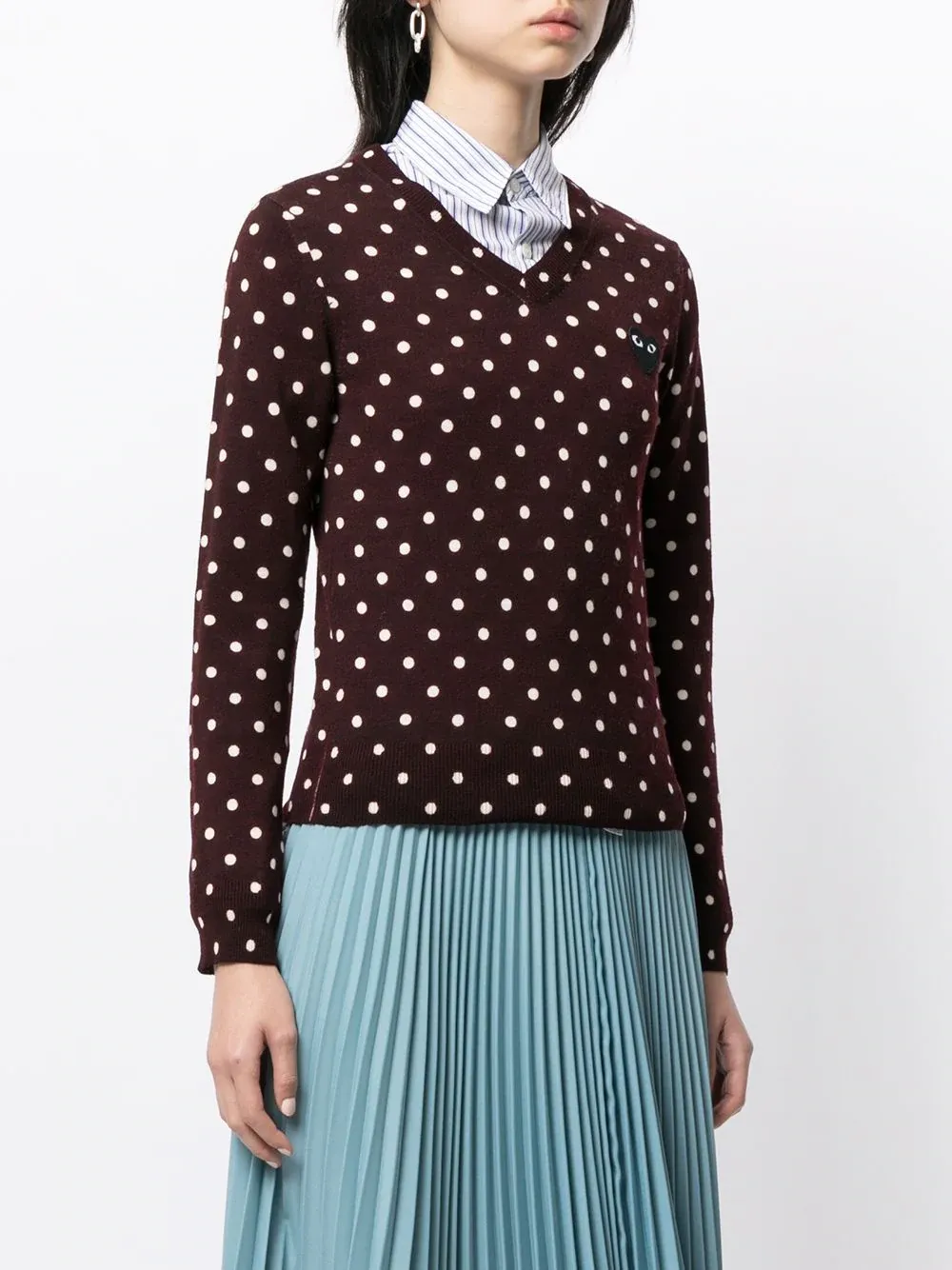 Polka Dot-Print V-Neck Jumper