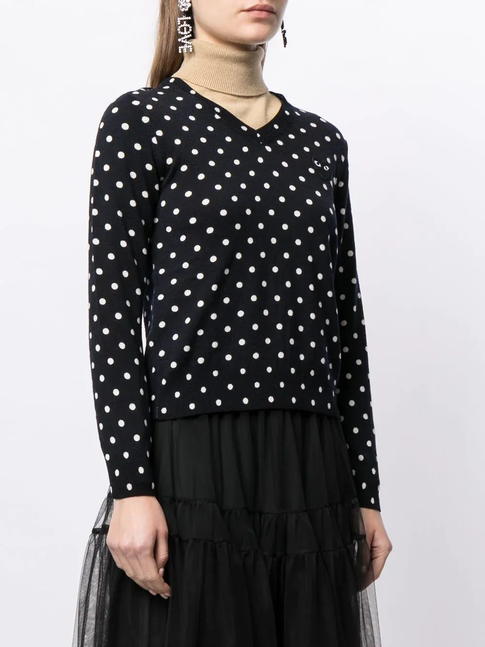 Polka Dot-Print V-Neck Jumper
