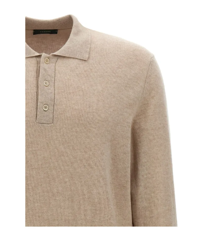 Zanone Long-Sleeved Fine-Knit Polo Shirt