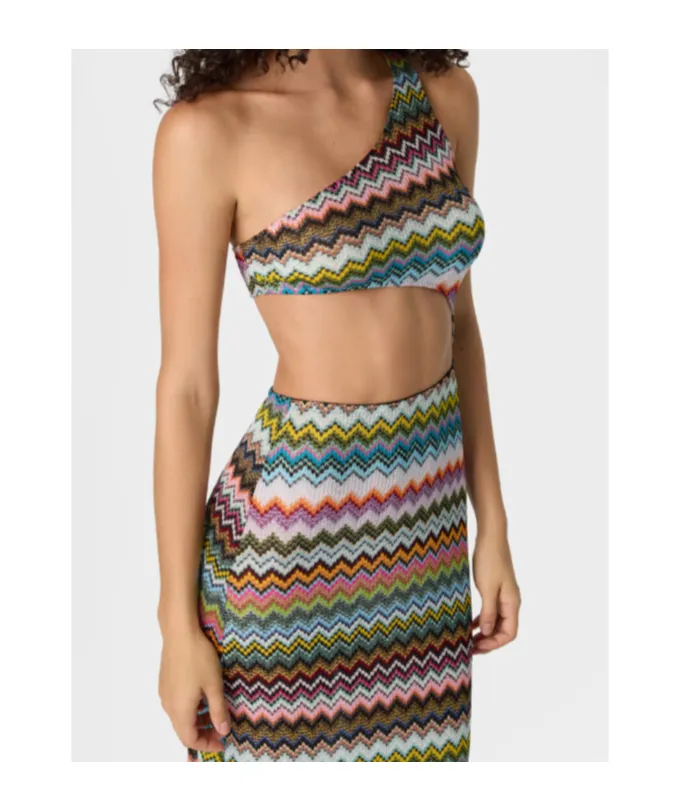 Missoni One-Shoulder Pixel-Effect Zigzag Swimwear Cover-Up