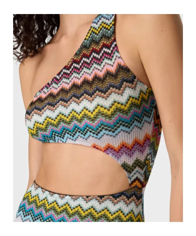 Missoni One-Shoulder Pixel-Effect Zigzag Swimwear Cover-Up