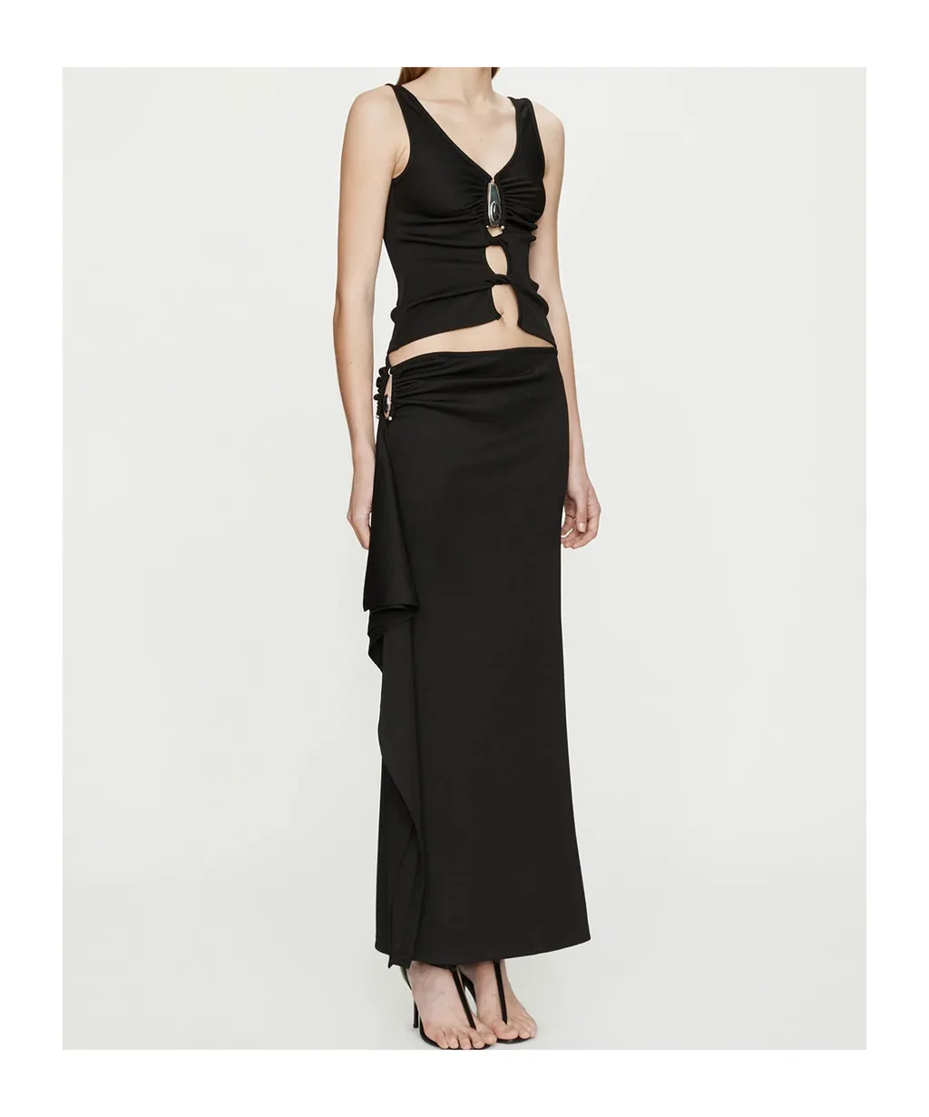 Crystal-Pendant Open Twist Tank Top