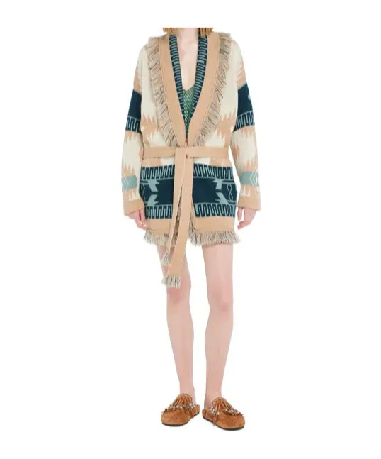 Alanui Icon Jacquard Fringed Belted Cardigan
