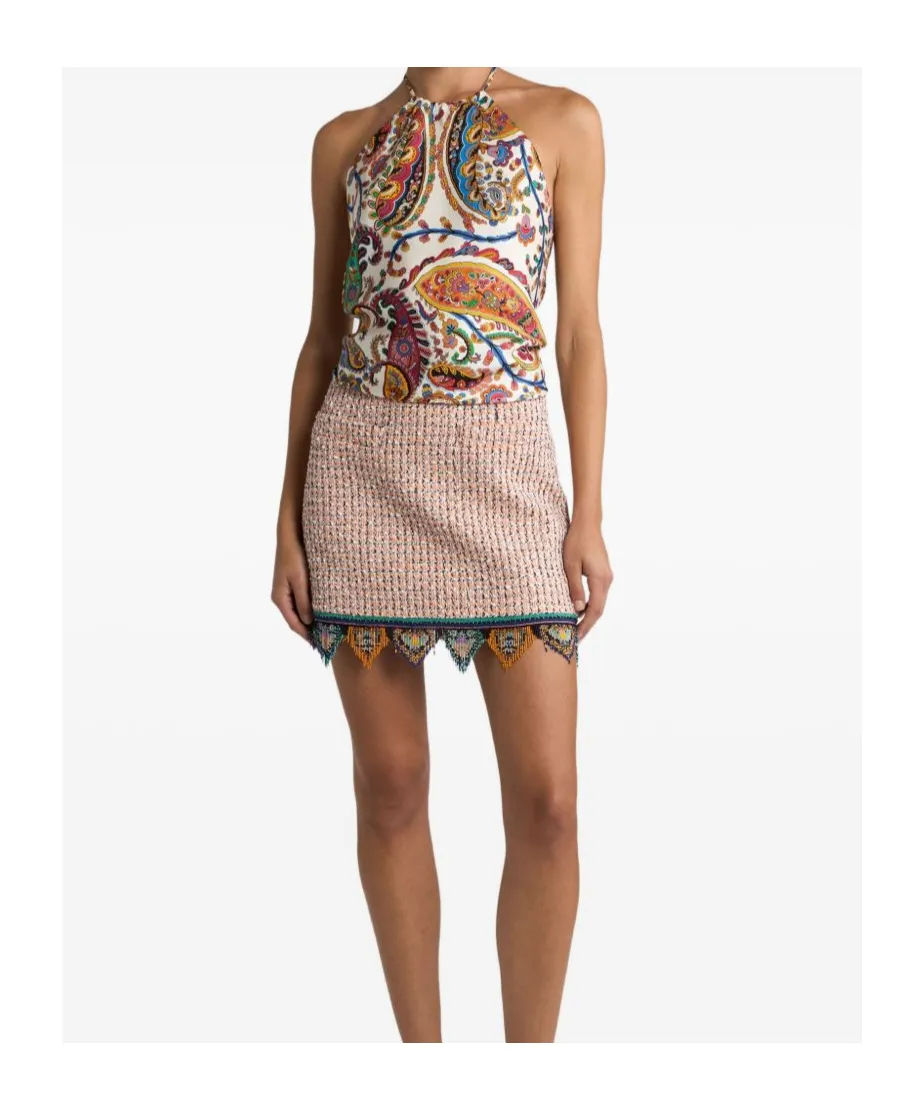 Silk Top With Halterneck And Floral Paisley Motif