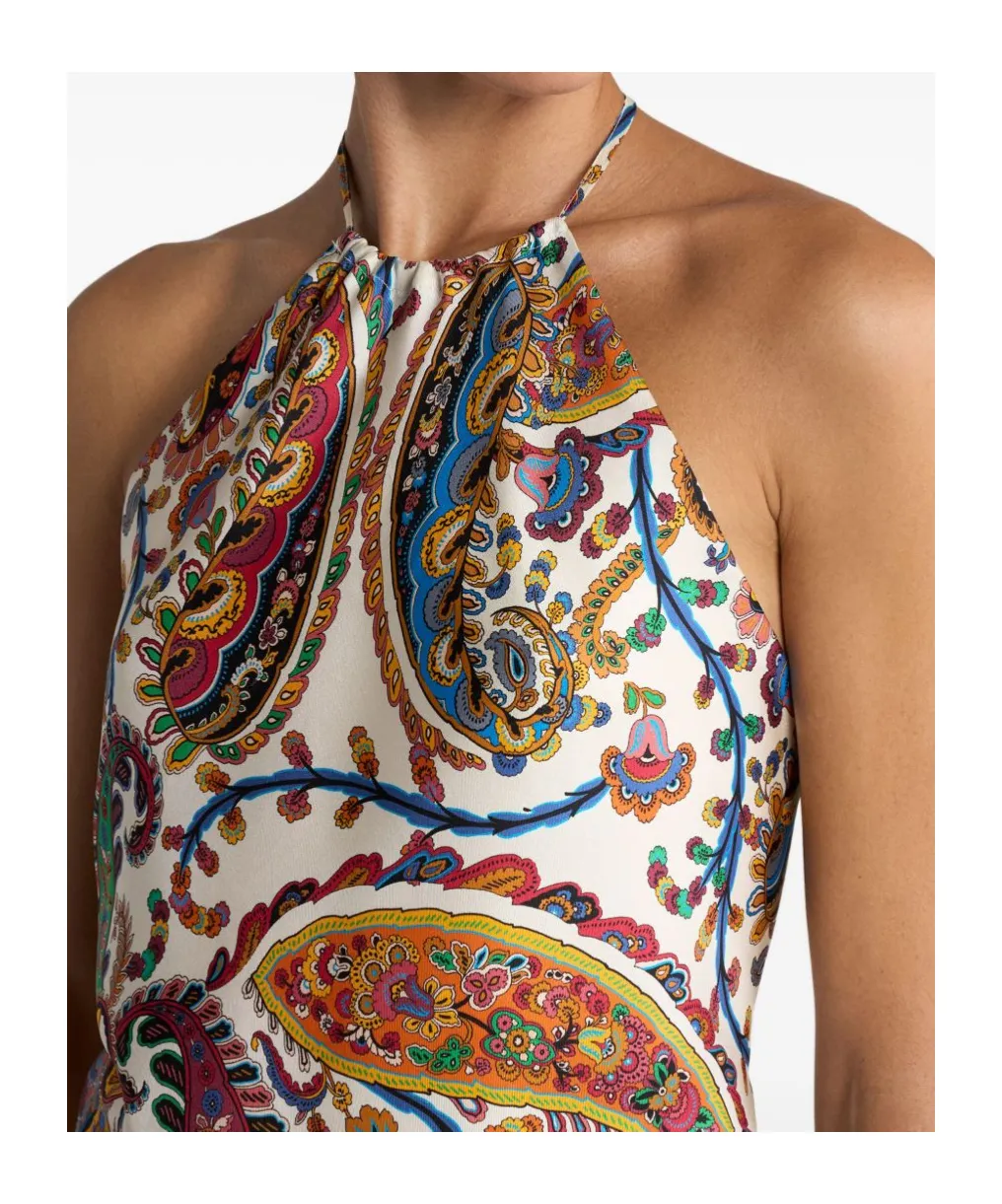 Silk Top With Halterneck And Floral Paisley Motif