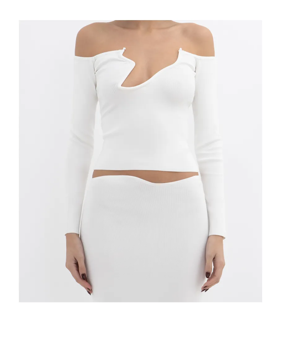 Curved Knit Long-Sleeved Cover-Up