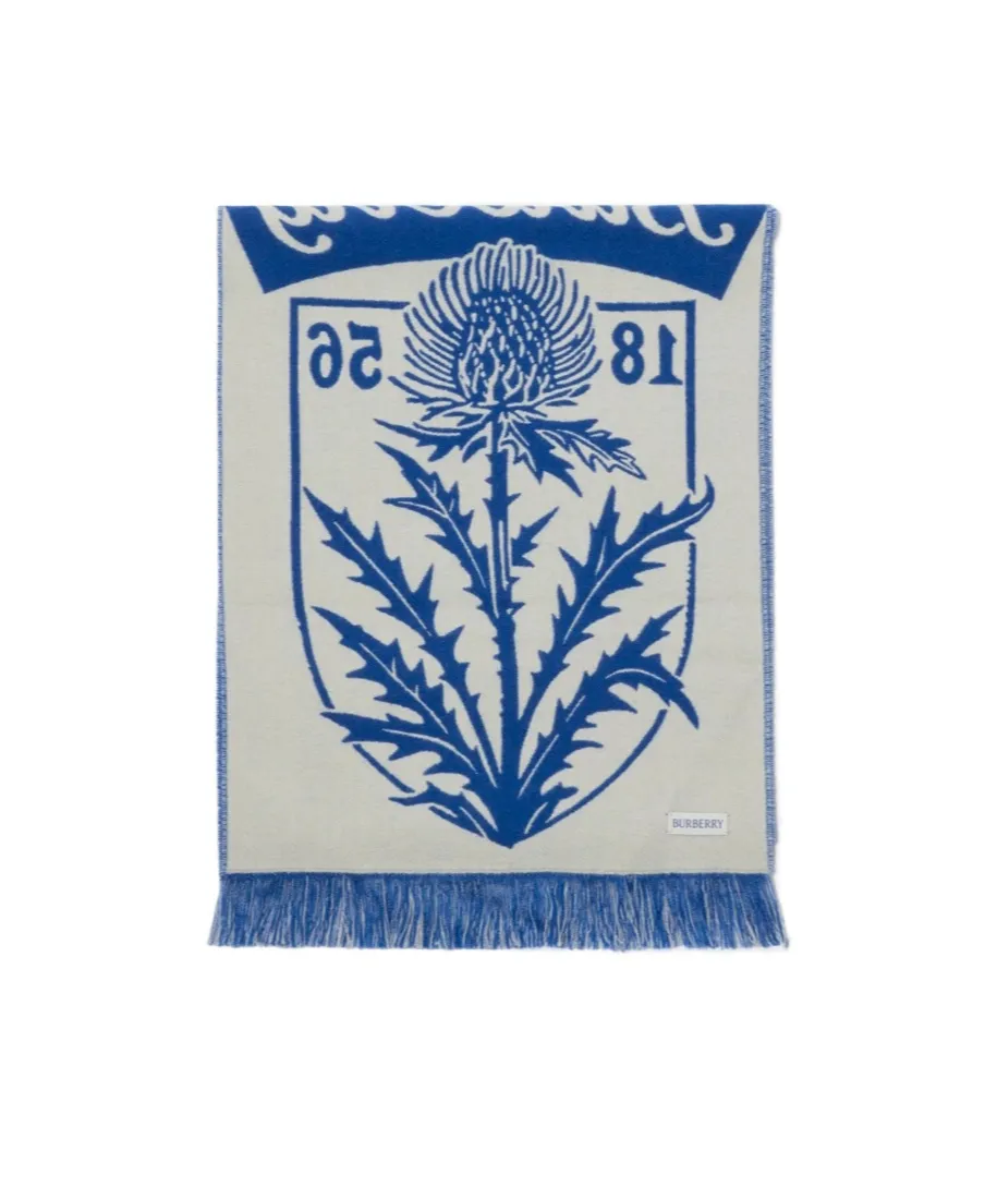 Burberry Thistle Shield Fringed-Edge Scarf