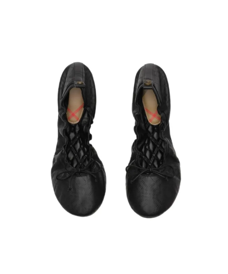 Check Leather Fawn Ballerinas​