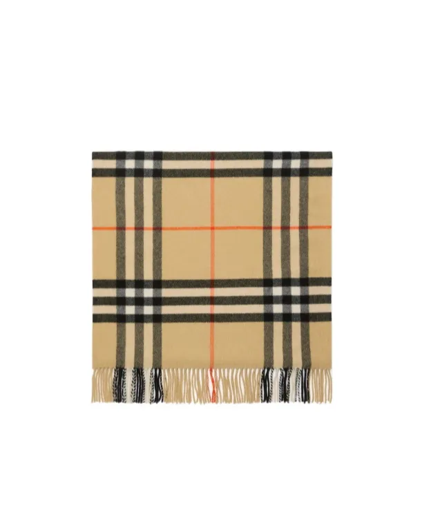Burberry Wide Cross Stitch Ekd Check Fringed Scarf