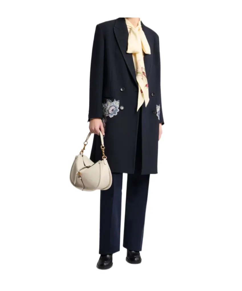 Double-Breasted Coat With Floral Embroidery