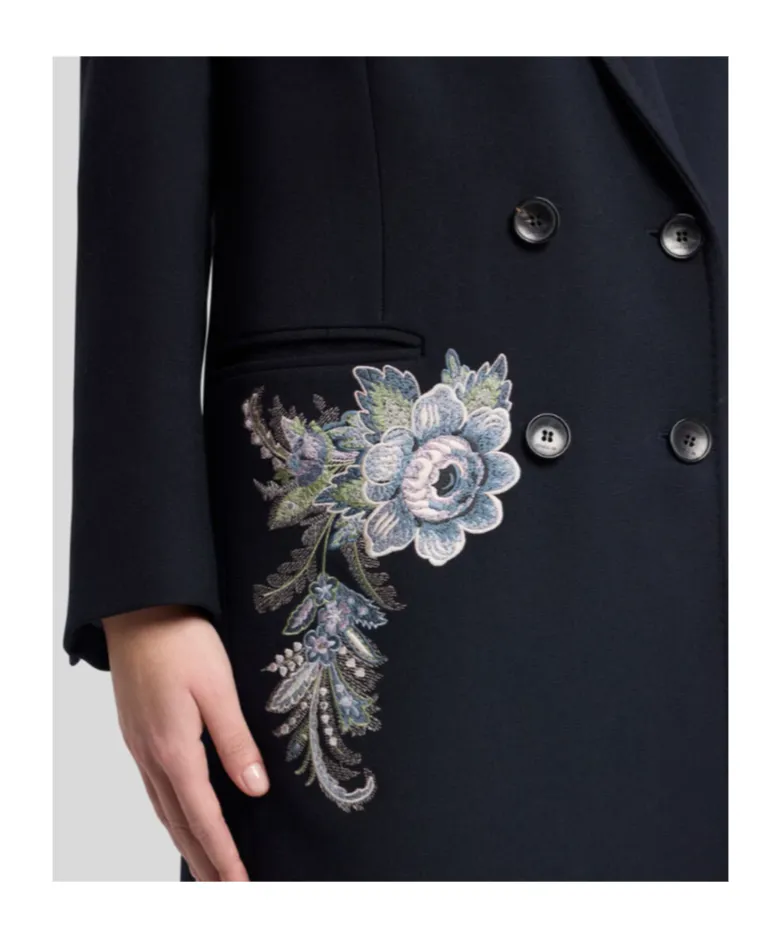 Double-Breasted Coat With Floral Embroidery