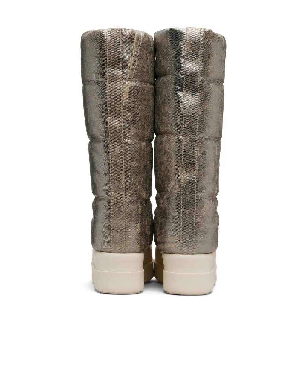 Mid-Calf Padded And Quilted Denim Boots.