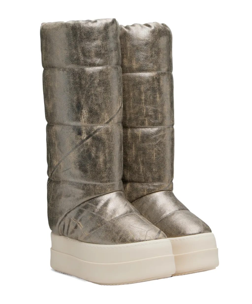 Mid-Calf Padded And Quilted Denim Boots.