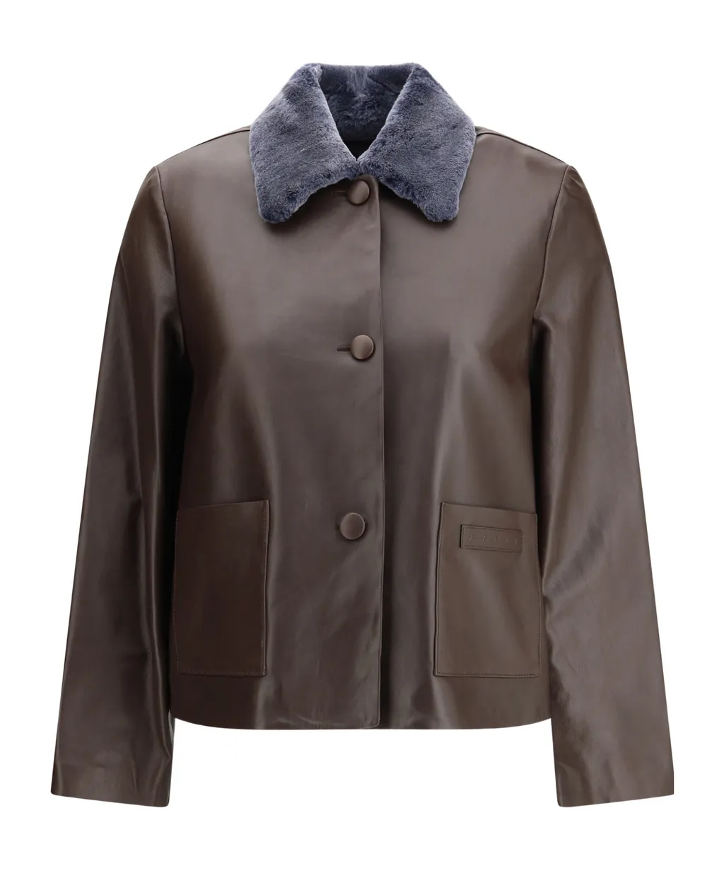 Marni Shearling Collar Leather Jacket