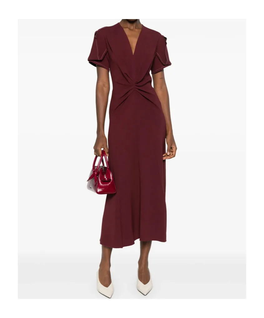 Victoria Beckham V-Neck Twist Detailed Midi Dress