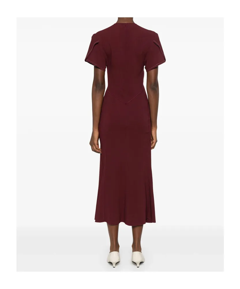 Victoria Beckham V-Neck Twist Detailed Midi Dress