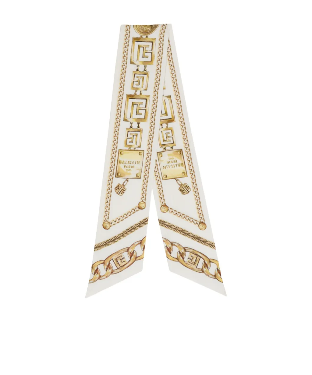 Printed Silk Bandana With Balmain Chains Pattern