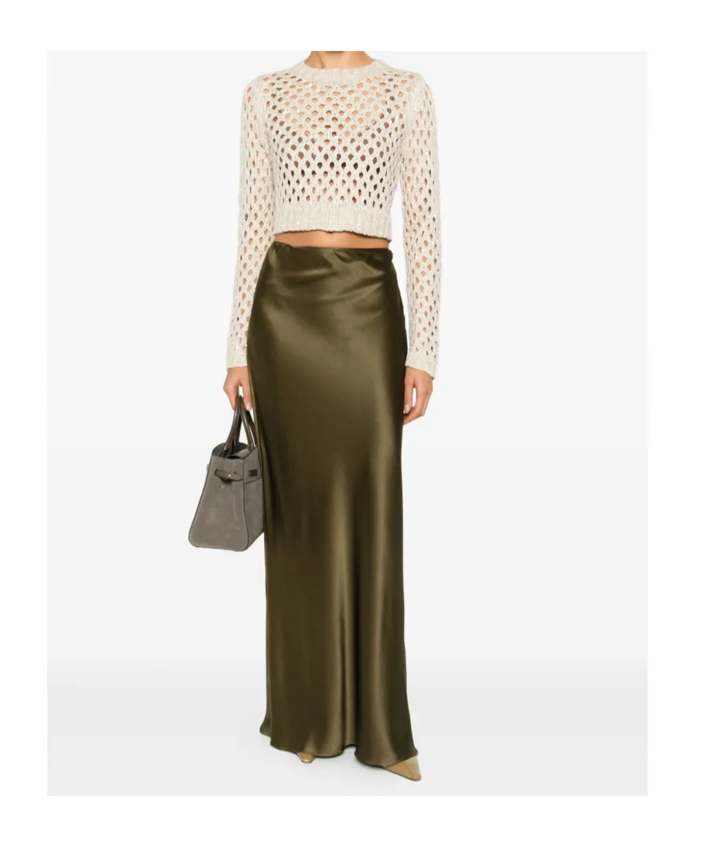 Open-Knit Sequin Embellishment Sweater