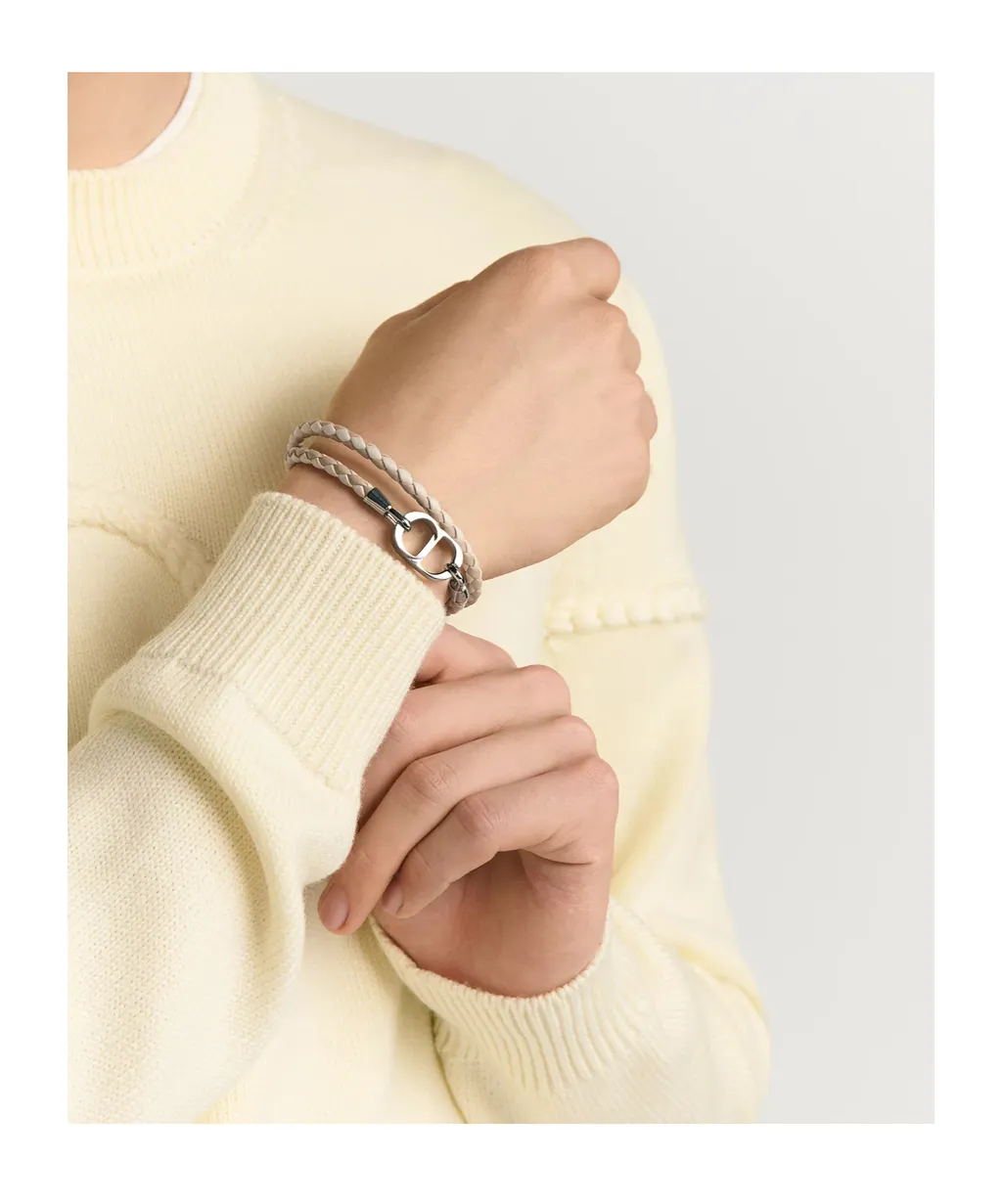 Cd Icon Woven Leather Double Bracelet