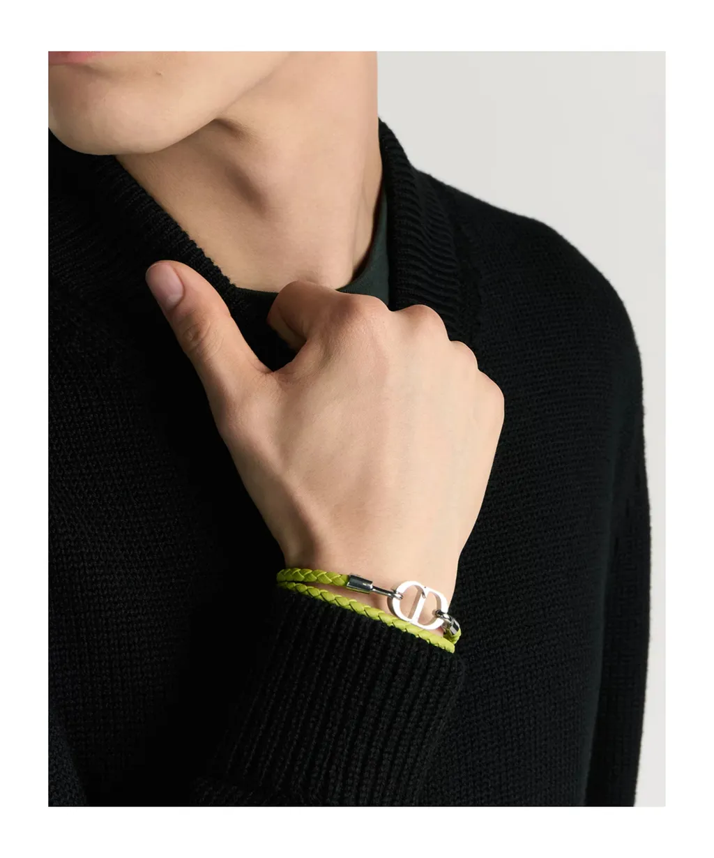 Cd Icon Woven Leather Double Bracelet
