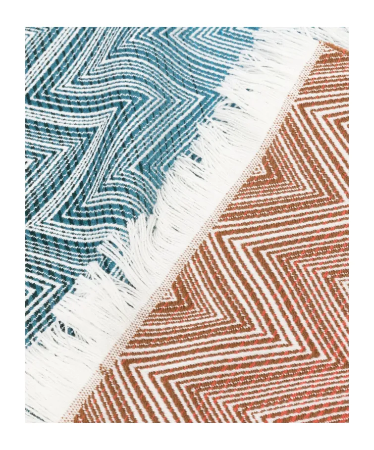 Chevron-Pattern Fringed Blanket