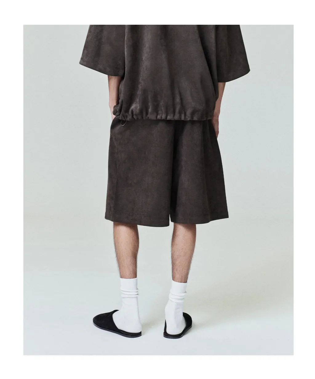 Relaxed Suede-Effect Drawstring Shorts