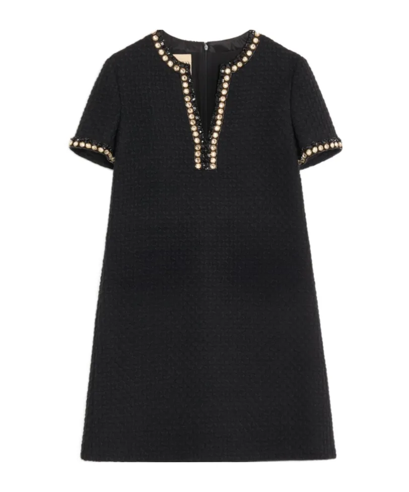 Embroidered Canestrello Tweed Short Dress